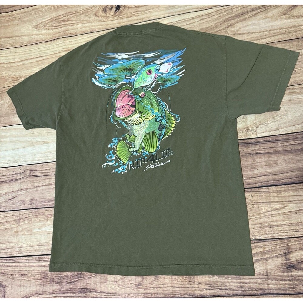 Rip A Lip Fishing T Shirt Scott Blackwell Beautiful Graphic Size Large L Green